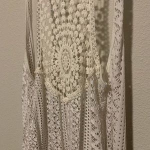 COPY - Long cream crochet duster vest
